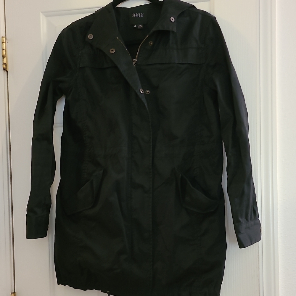 Barneys New York Black Trench Coat Modern Design Sz 38